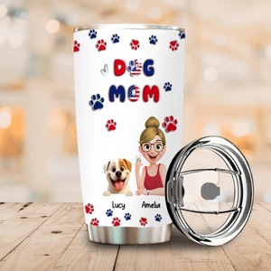 Dog Mom Tumbler 20 Oz - Custom Pet Character and Paw Print Artwork, Gifts For Dog Owners - 89Prints