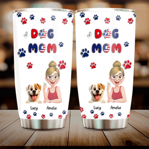 Dog Mom Tumbler 20 Oz - Custom Pet Character and Paw Print Artwork, Gifts For Dog Owners - 89Prints