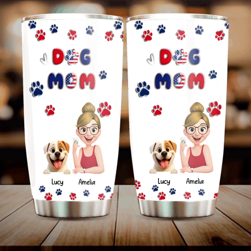 Dog Mom Tumbler 20 Oz - Custom Pet Character and Paw Print Artwork, Gifts For Dog Owners - 89Prints