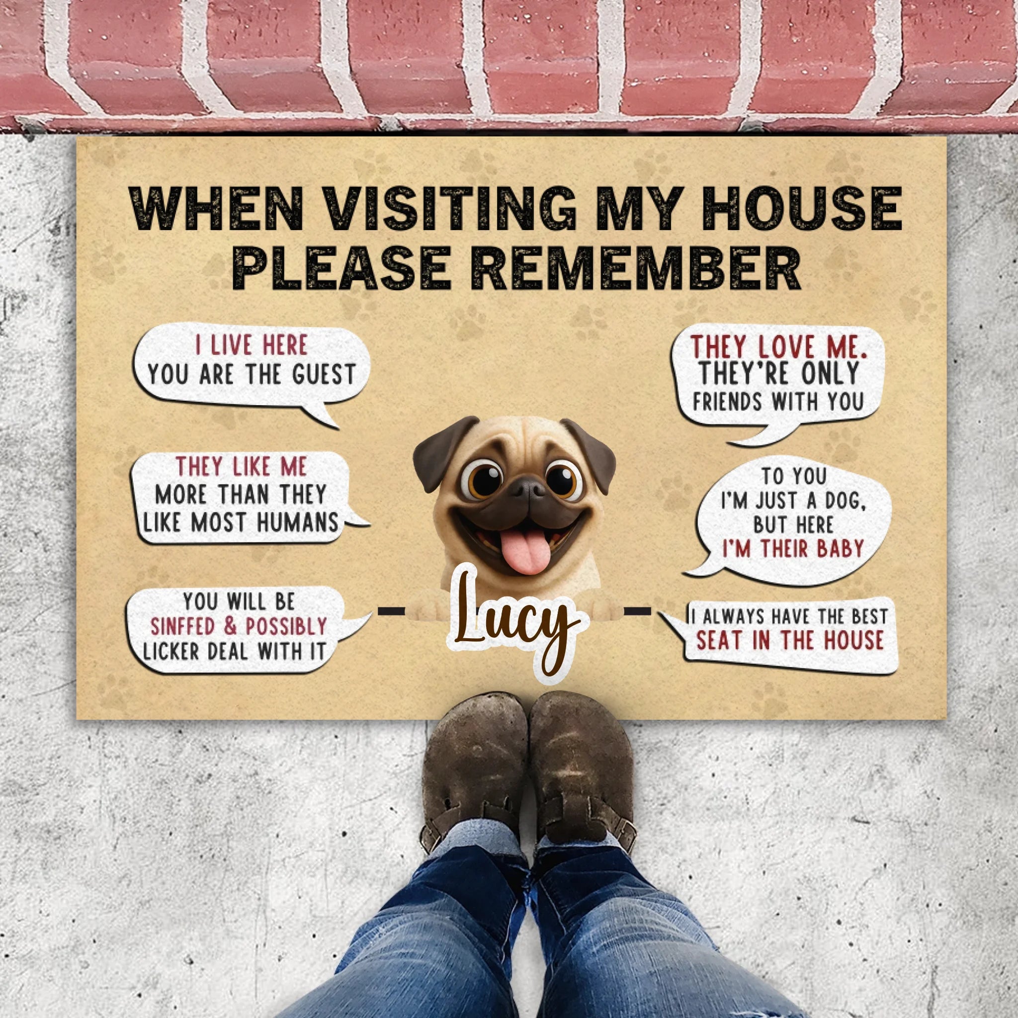 Customized Pug Doormat - A Special Gift, When Visiting My House | 89Prints