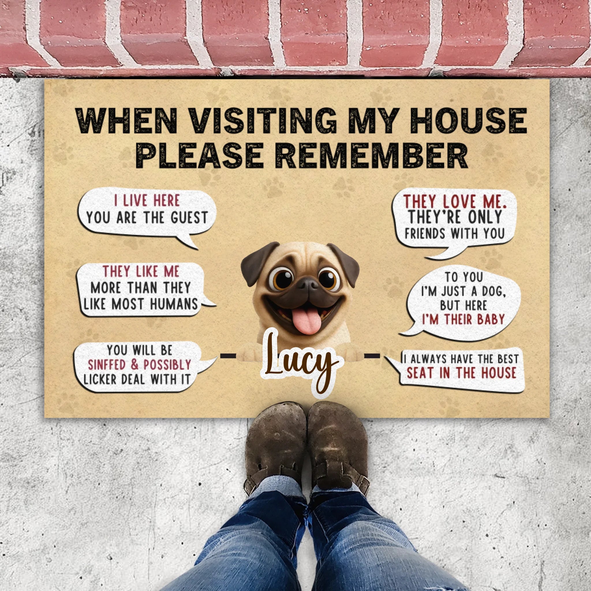 Customized Pug Doormat - A Special Gift, When Visiting My House | 89Prints