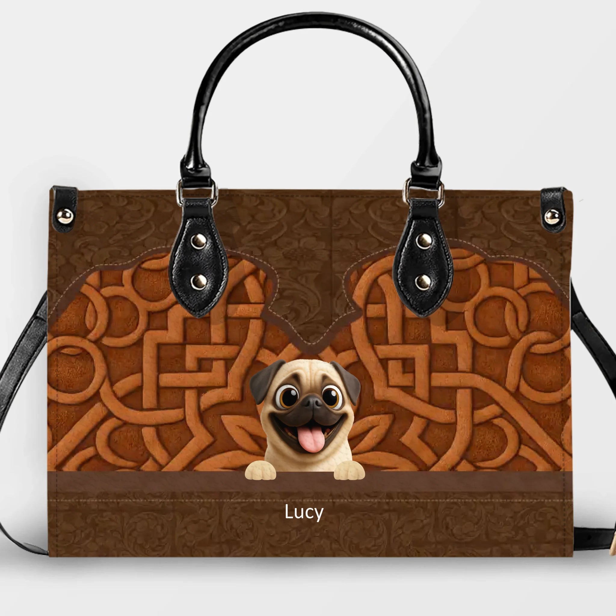 Personalized Pug Leather Handbag – Custom 3D Carved Pet Art Dog Themed Gifts | 89Prints