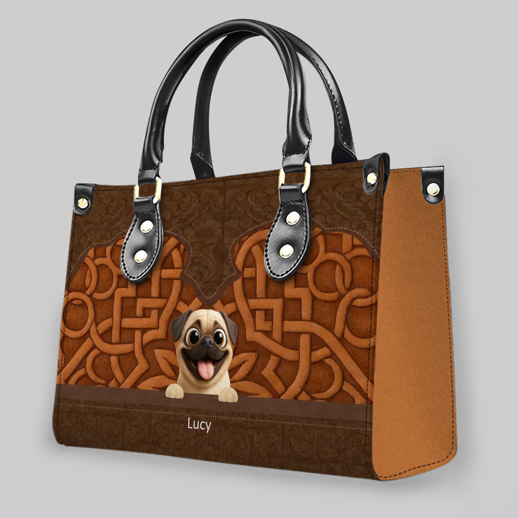 Personalized Pug Leather Handbag – Custom 3D Carved Pet Art Dog Themed Gifts | 89Prints
