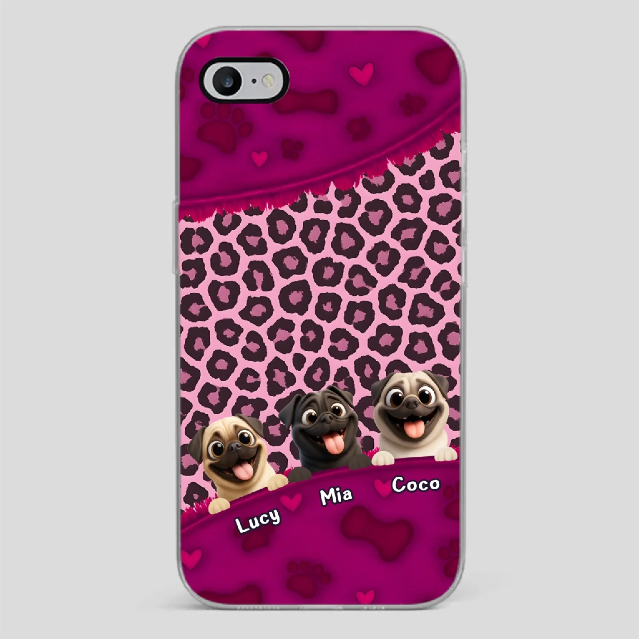 Custom Pug Lover Phone Case – Pink Leopard Pattern Personalized Gift | 89Prints