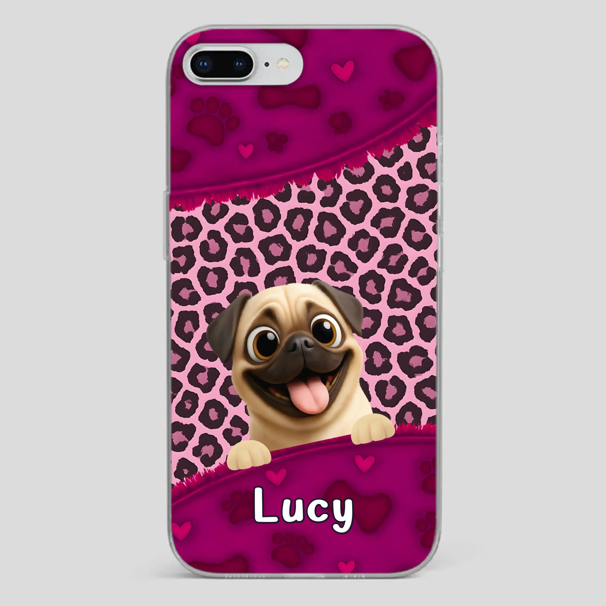 Custom Pug Lover Phone Case – Pink Leopard Pattern Personalized Gift | 89Prints