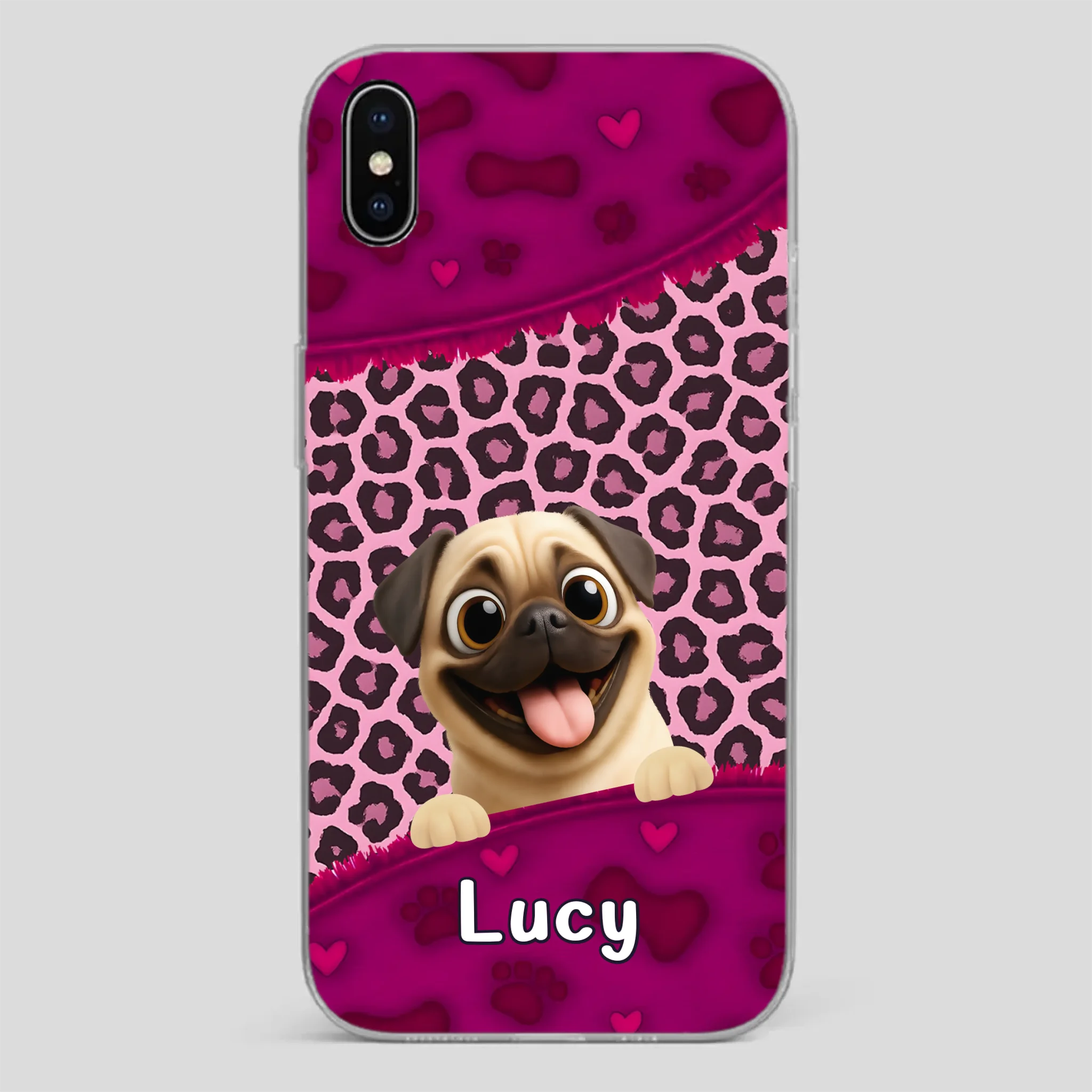 Custom Pug Lover Phone Case – Pink Leopard Pattern Personalized Gift | 89Prints