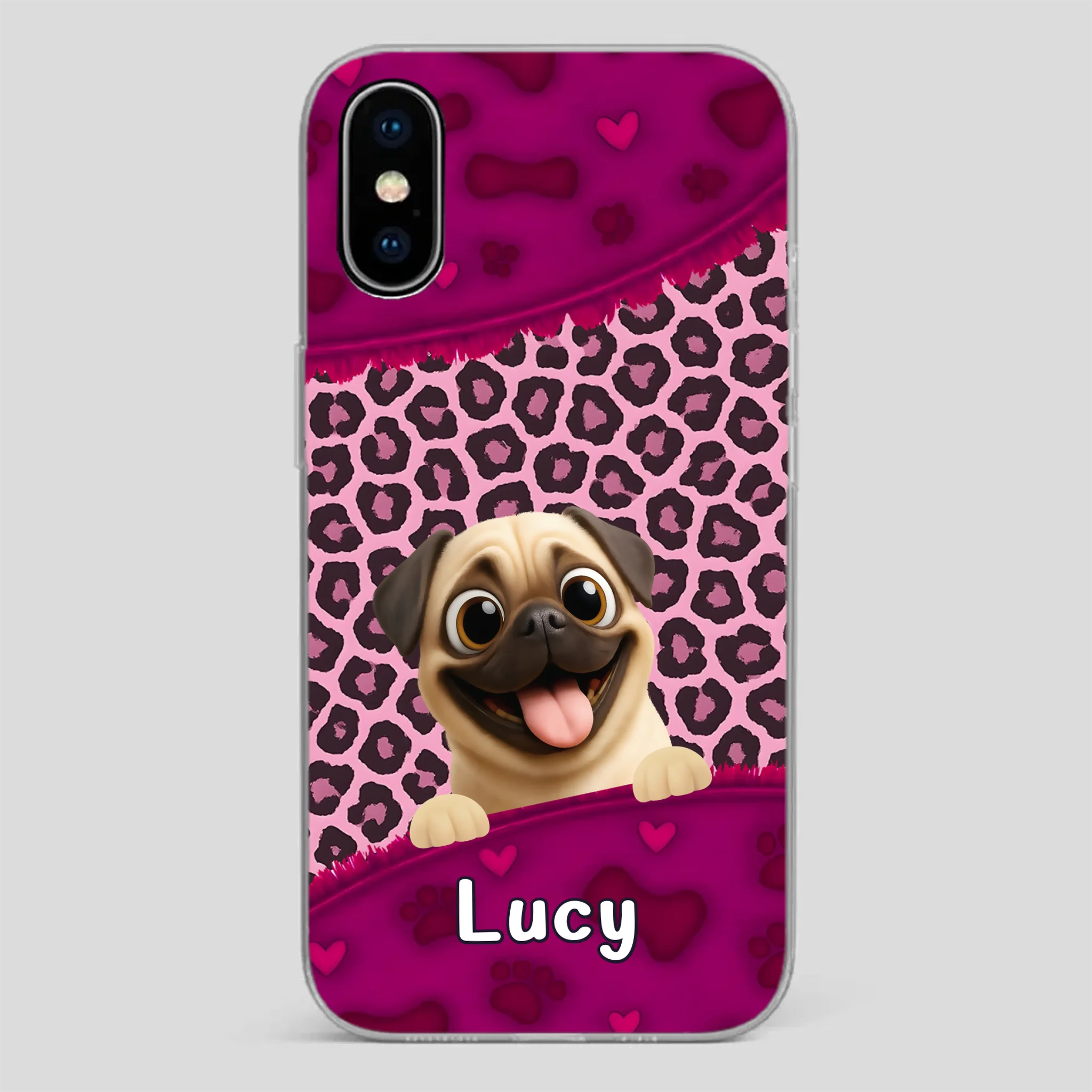 Custom Pug Lover Phone Case – Pink Leopard Pattern Personalized Gift | 89Prints
