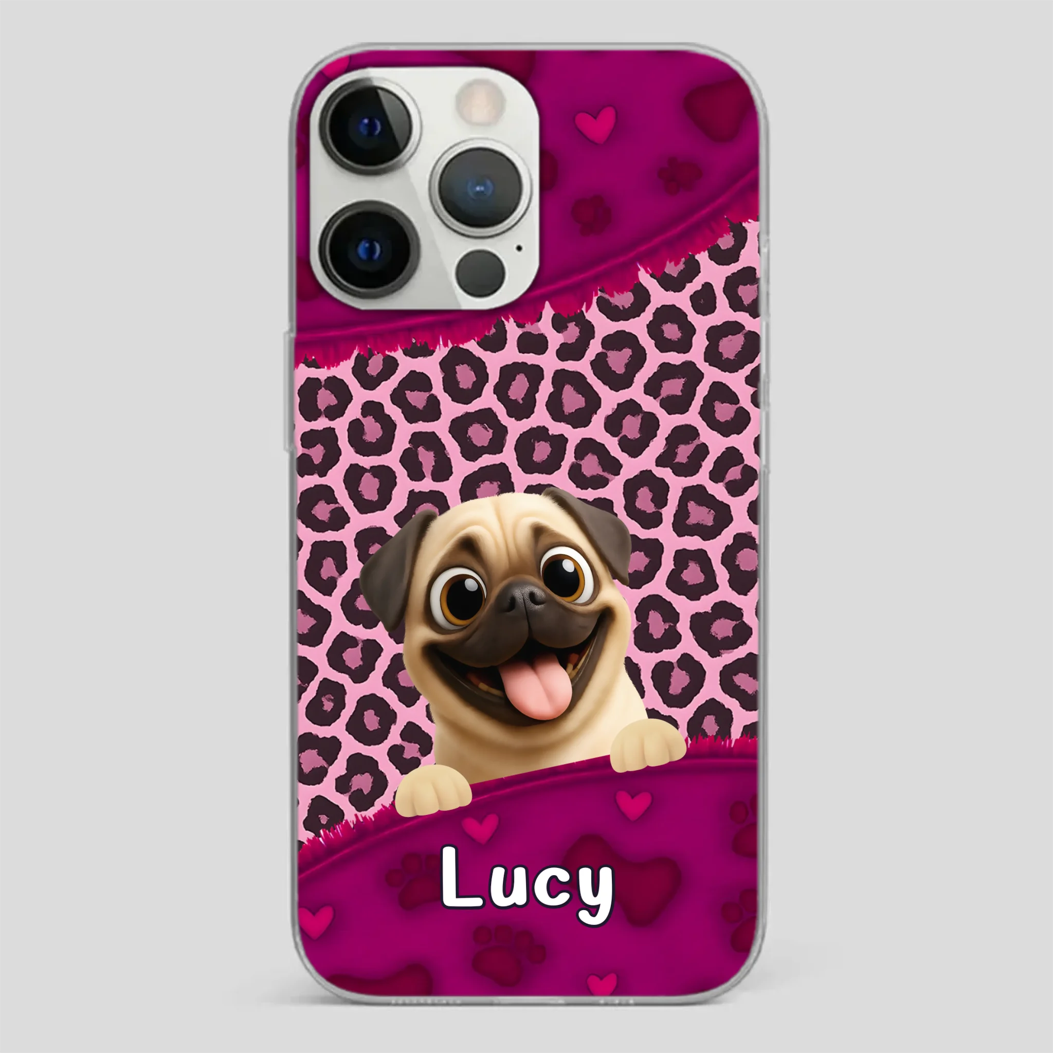 Custom Pug Lover Phone Case – Pink Leopard Pattern Personalized Gift | 89Prints