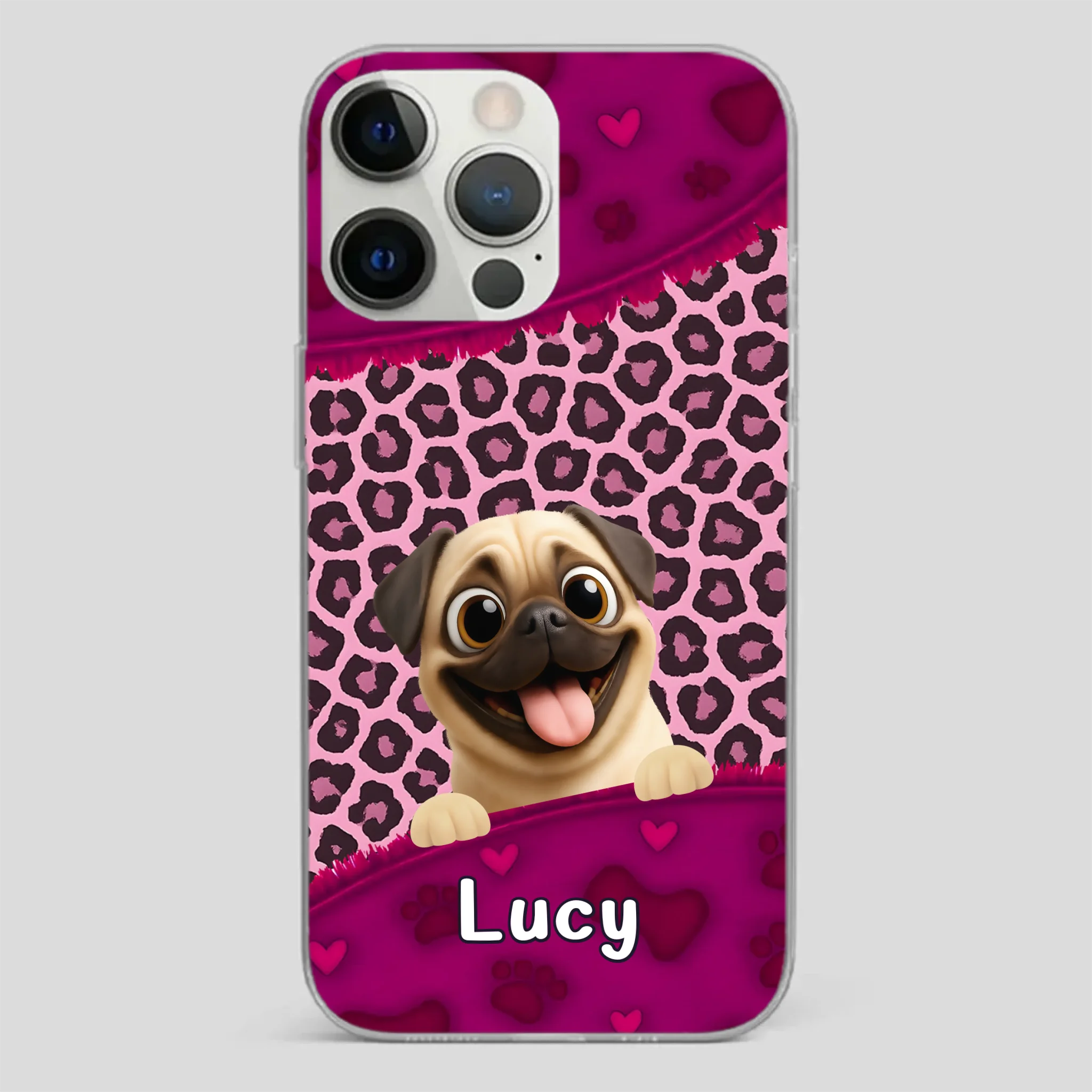Custom Pug Lover Phone Case – Pink Leopard Pattern Personalized Gift | 89Prints