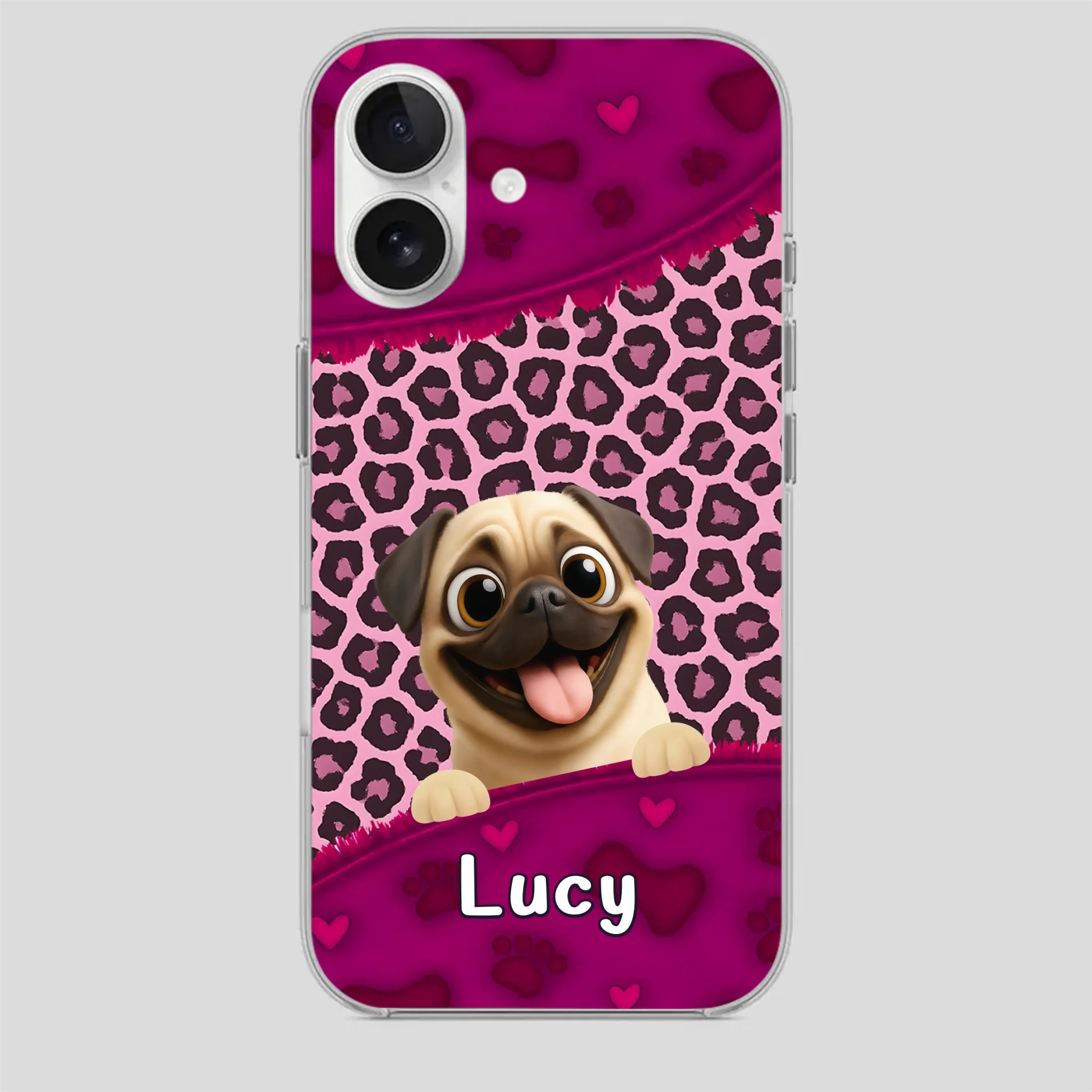 Custom Pug Lover Phone Case – Pink Leopard Pattern Personalized Gift | 89Prints