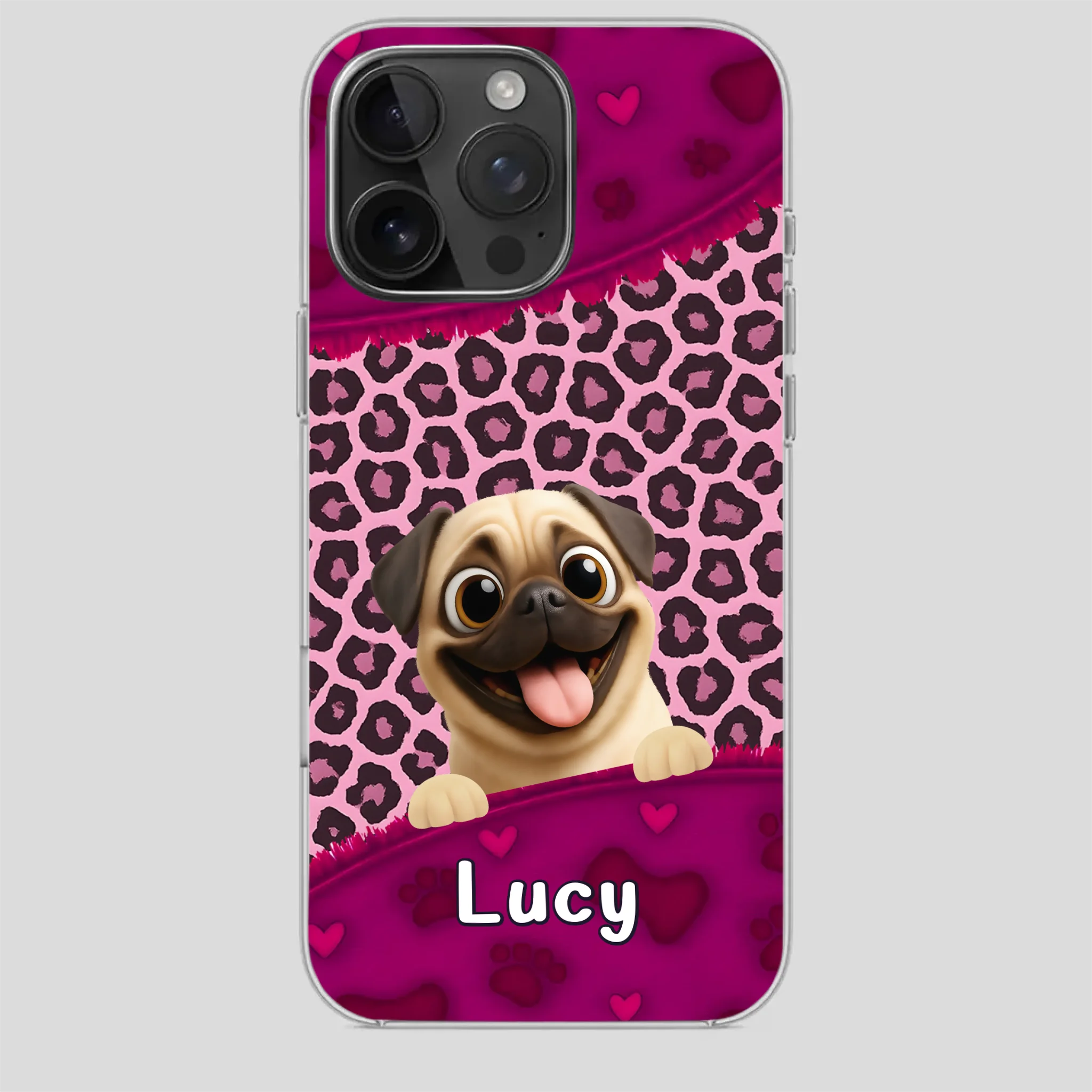 Custom Pug Lover Phone Case – Pink Leopard Pattern Personalized Gift | 89Prints