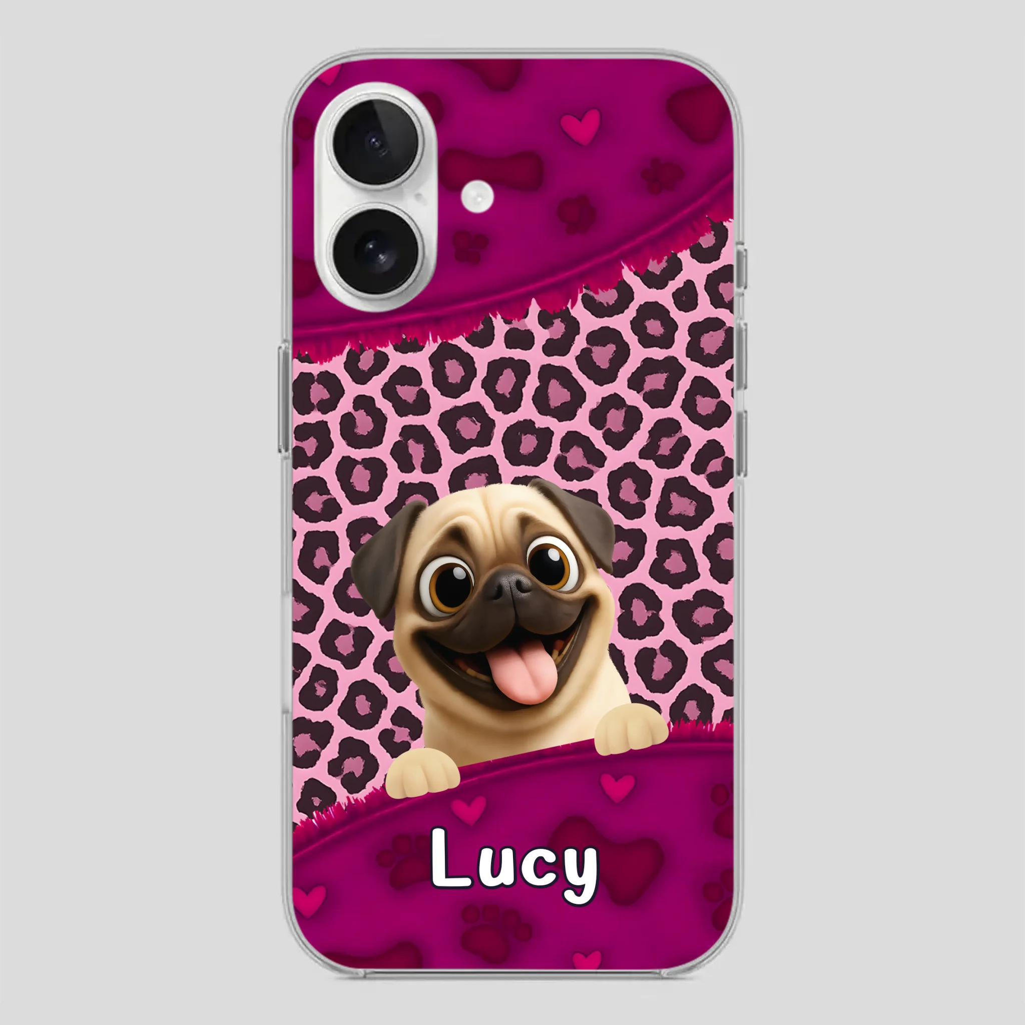 Custom Pug Lover Phone Case – Pink Leopard Pattern Personalized Gift | 89Prints