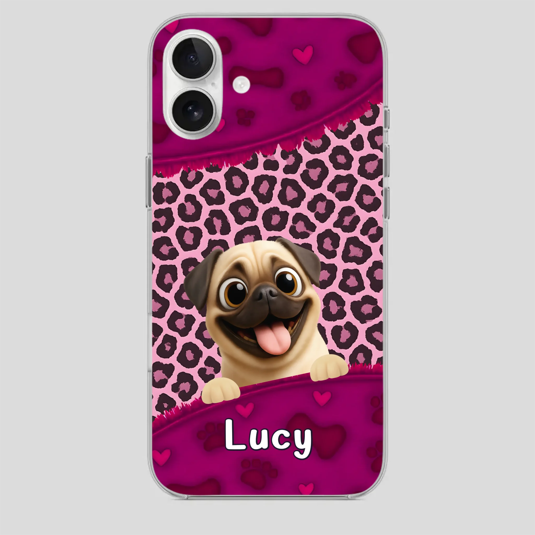 Custom Pug Lover Phone Case – Pink Leopard Pattern Personalized Gift | 89Prints