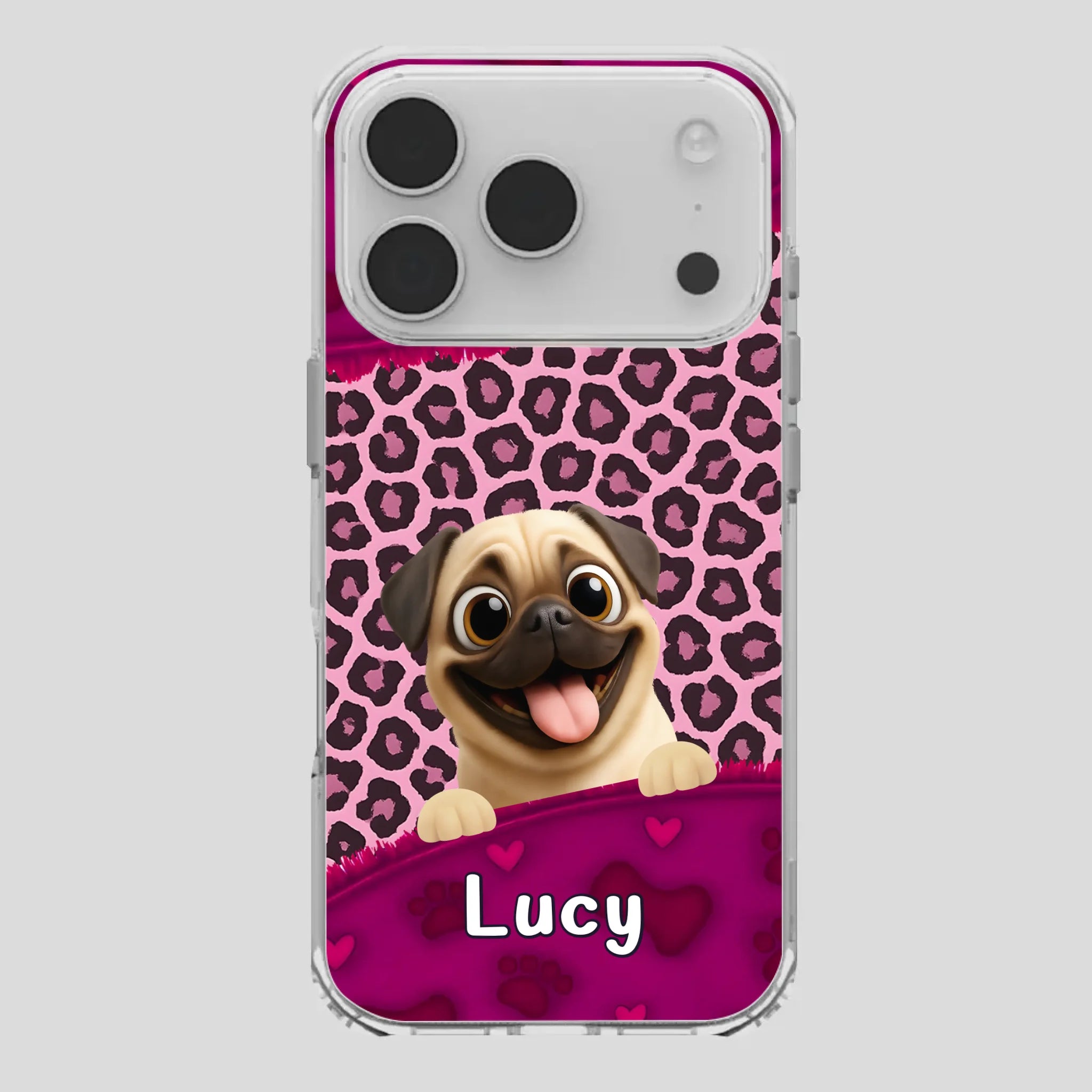 Custom Pug Lover Phone Case – Pink Leopard Pattern Personalized Gift | 89Prints