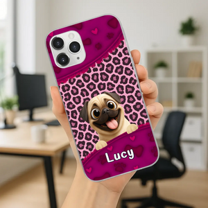 Custom Pug Lover Phone Case – Pink Leopard Pattern Personalized Gift | 89Prints