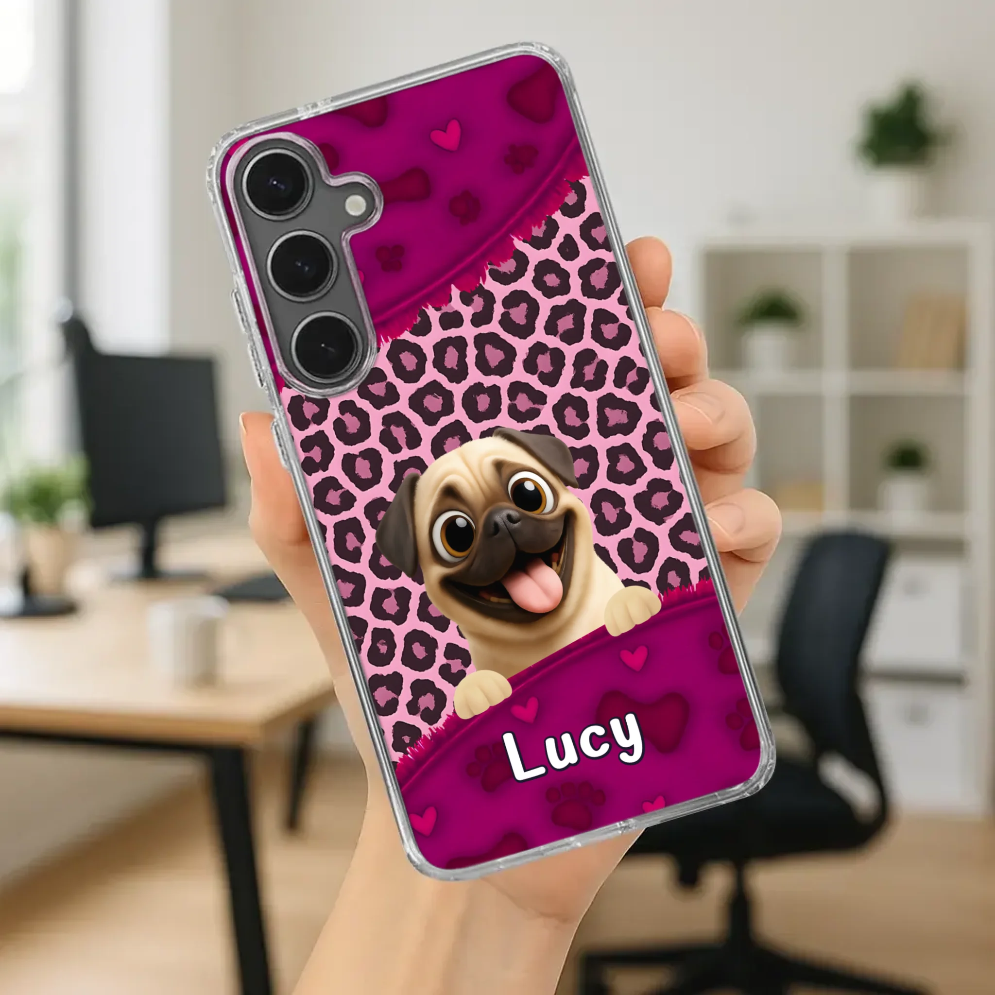 Custom Pug Lover Phone Case – Pink Leopard Pattern Personalized Gift | 89Prints