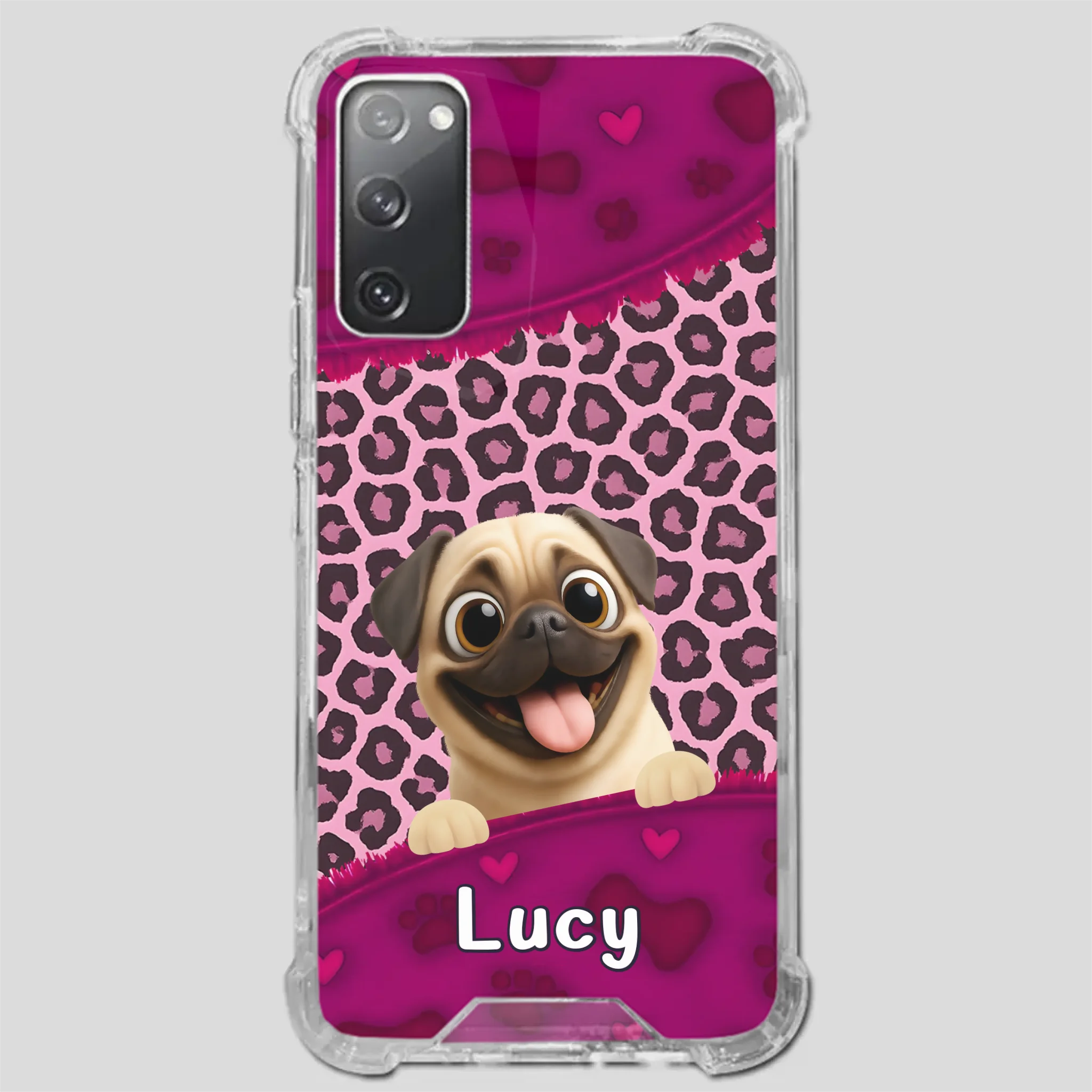 Custom Pug Lover Phone Case – Pink Leopard Pattern Personalized Gift | 89Prints