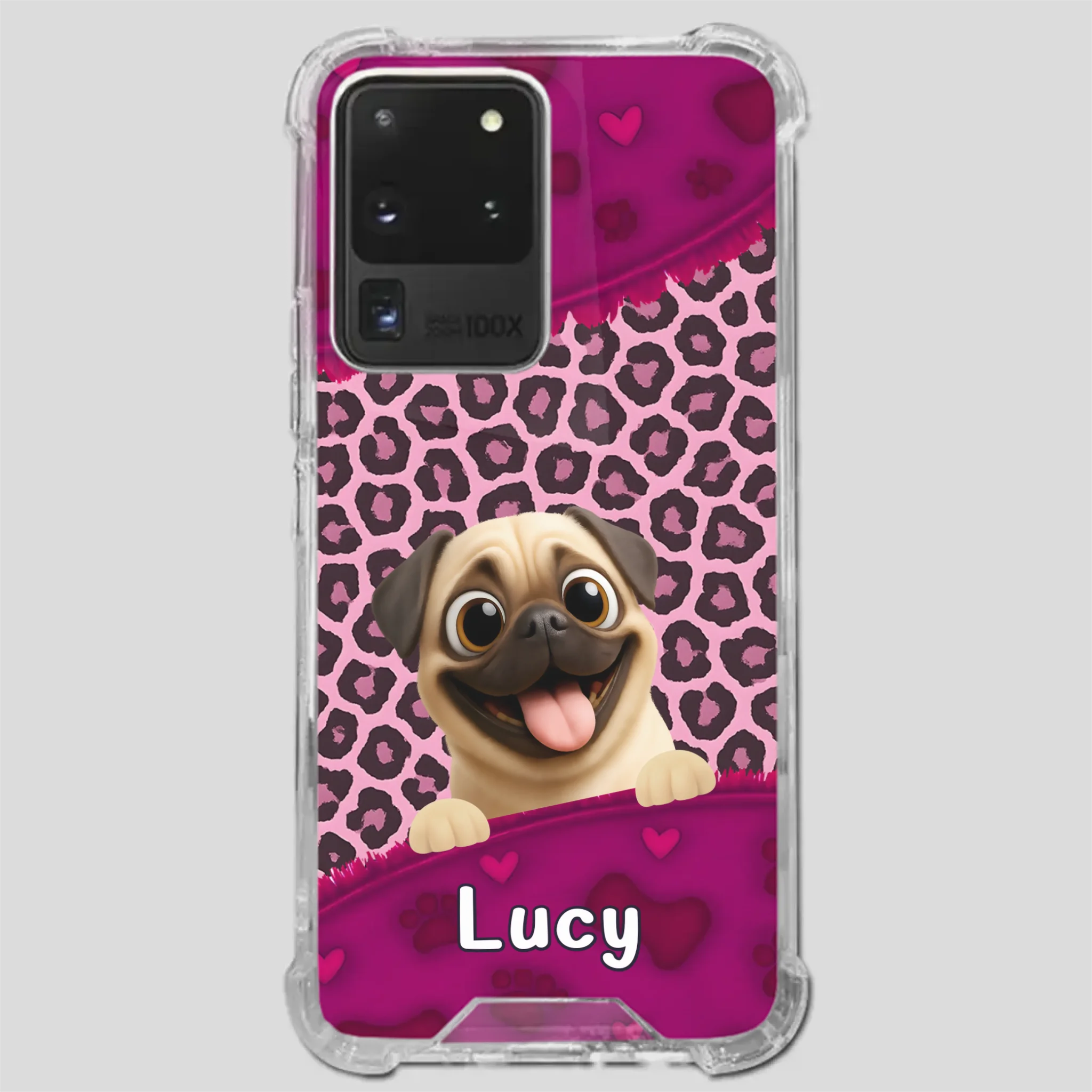 Custom Pug Lover Phone Case – Pink Leopard Pattern Personalized Gift | 89Prints