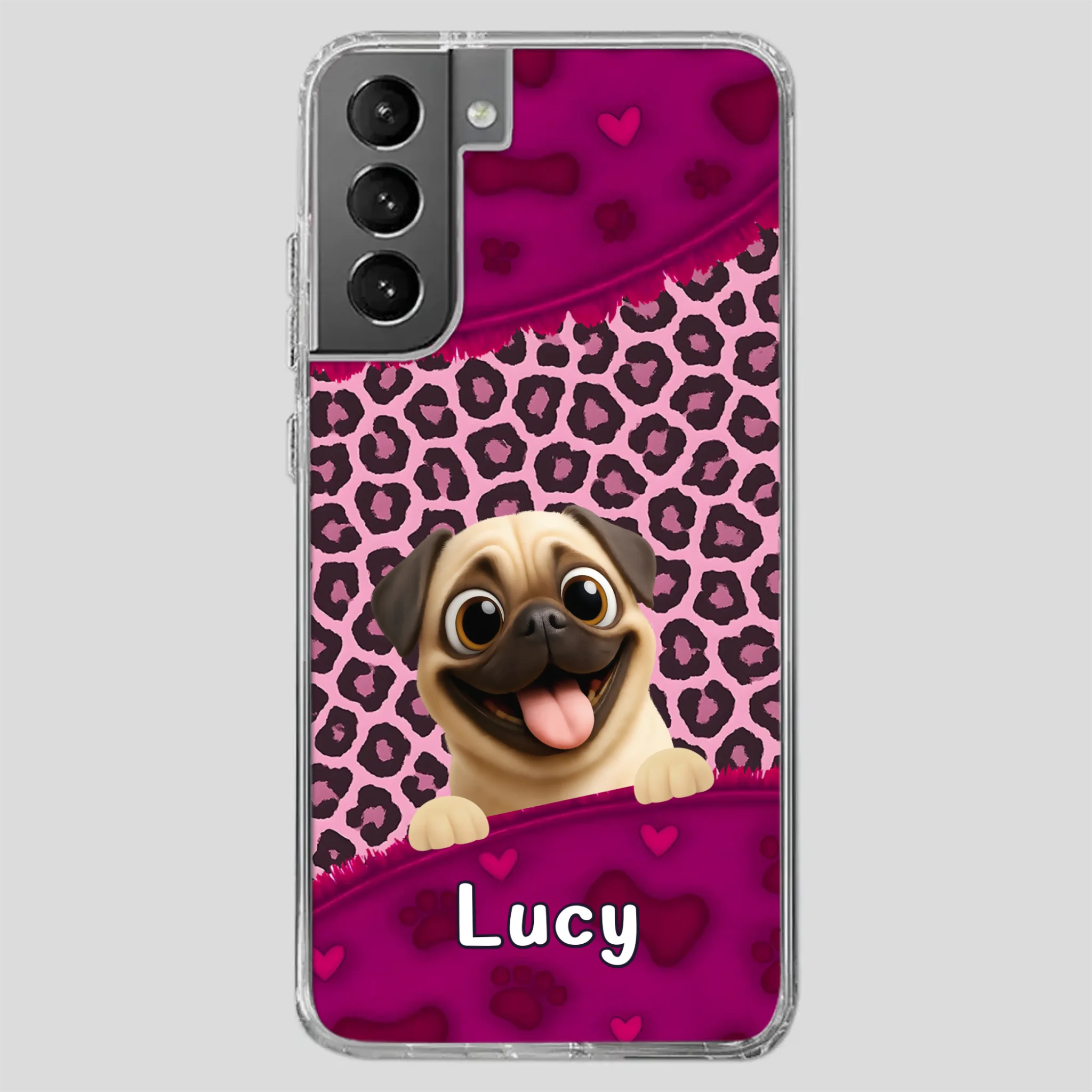 Custom Pug Lover Phone Case – Pink Leopard Pattern Personalized Gift | 89Prints