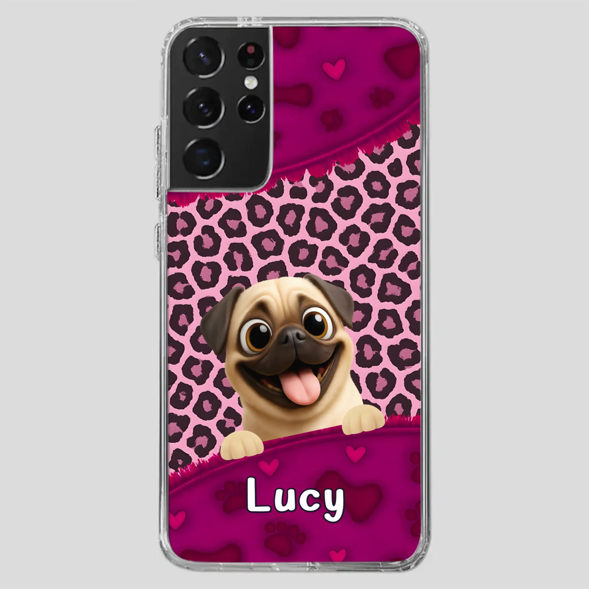 Custom Pug Lover Phone Case – Pink Leopard Pattern Personalized Gift | 89Prints