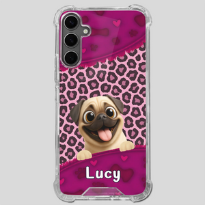 Custom Pug Lover Phone Case – Pink Leopard Pattern Personalized Gift | 89Prints