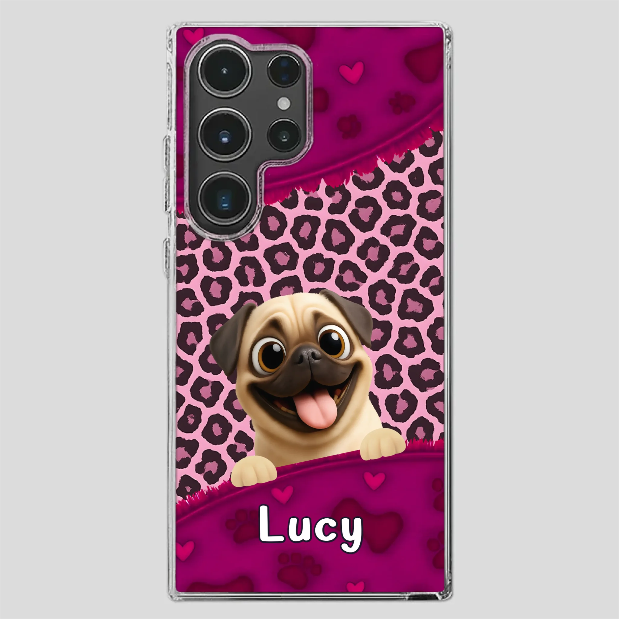 Custom Pug Lover Phone Case – Pink Leopard Pattern Personalized Gift | 89Prints
