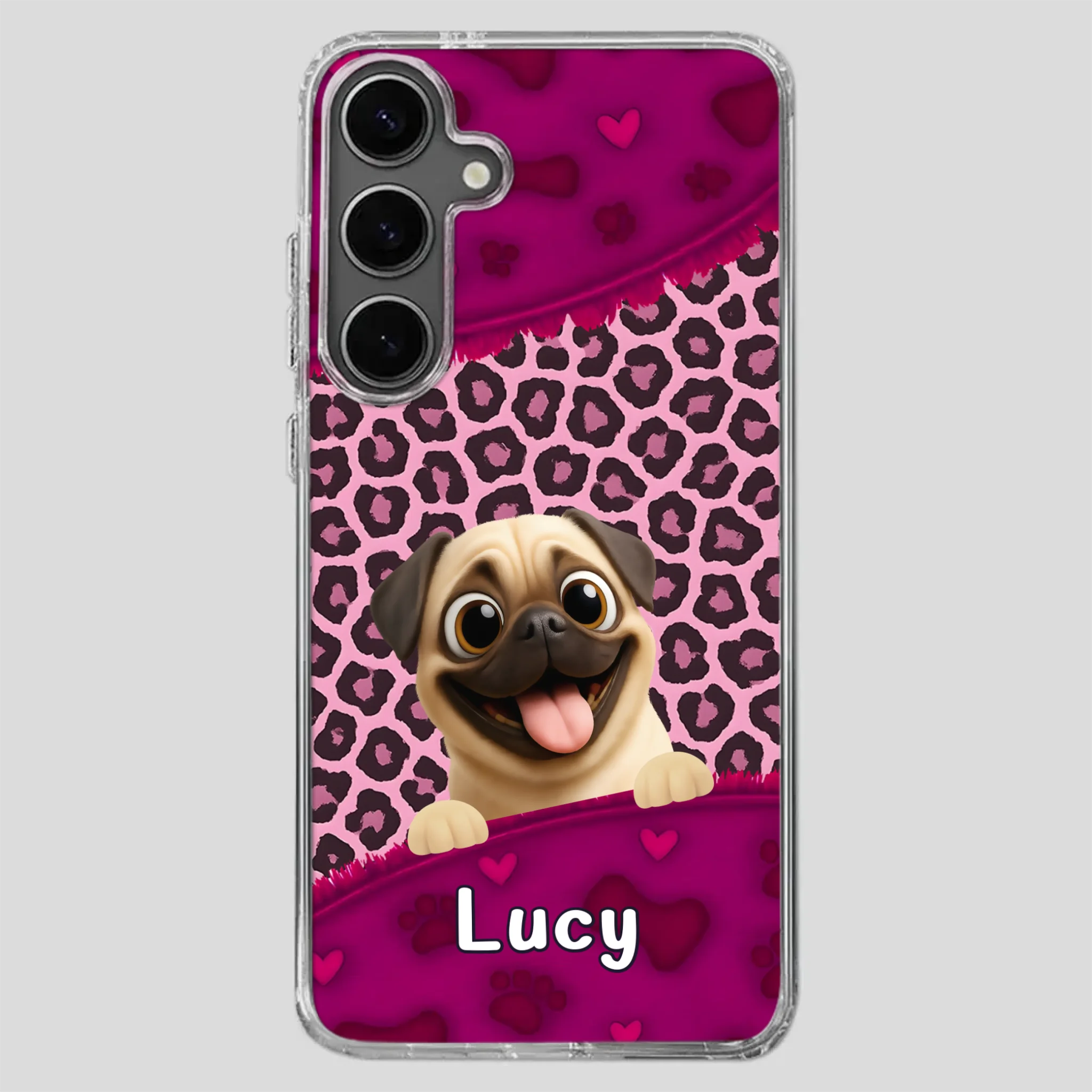 Custom Pug Lover Phone Case – Pink Leopard Pattern Personalized Gift | 89Prints