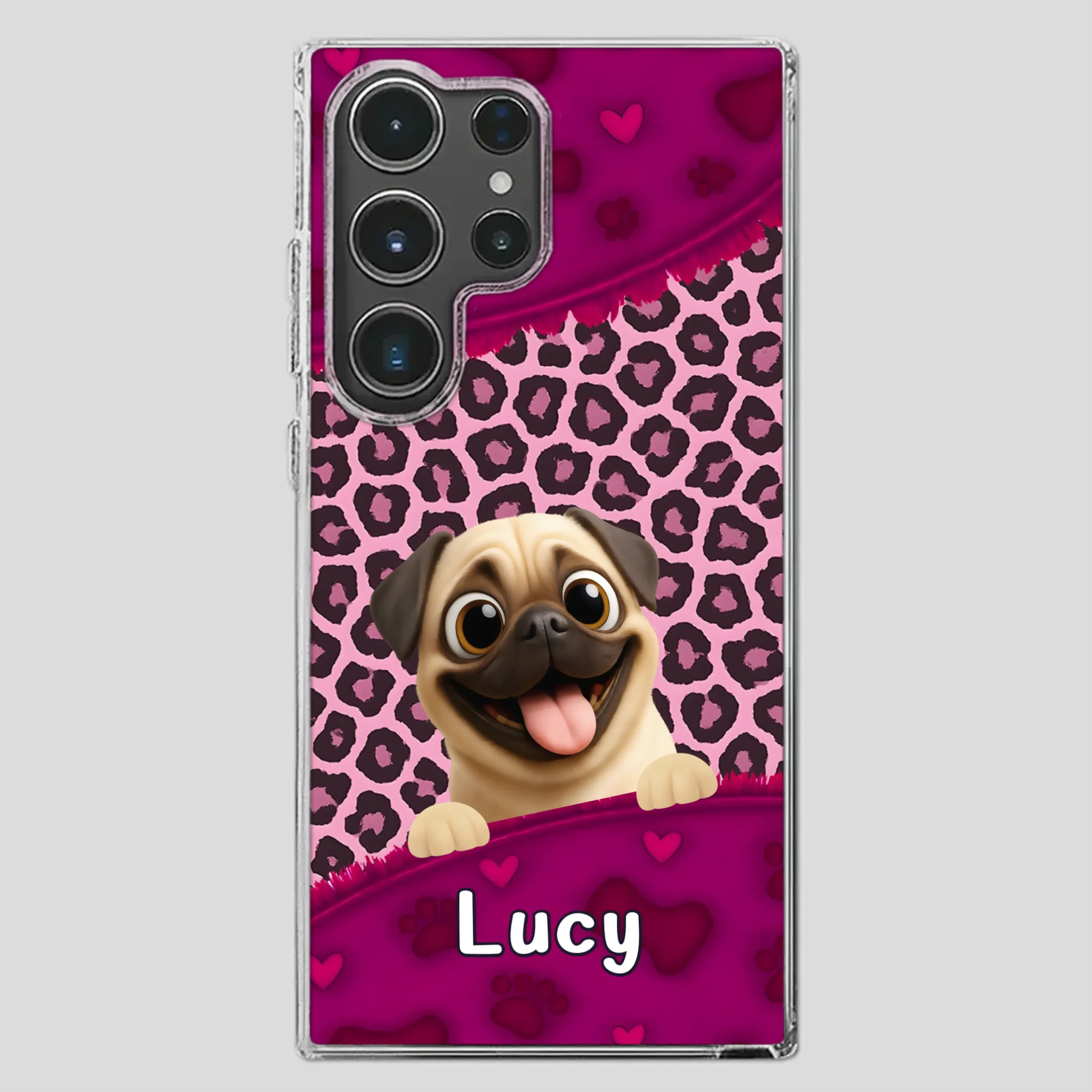 Custom Pug Lover Phone Case – Pink Leopard Pattern Personalized Gift | 89Prints