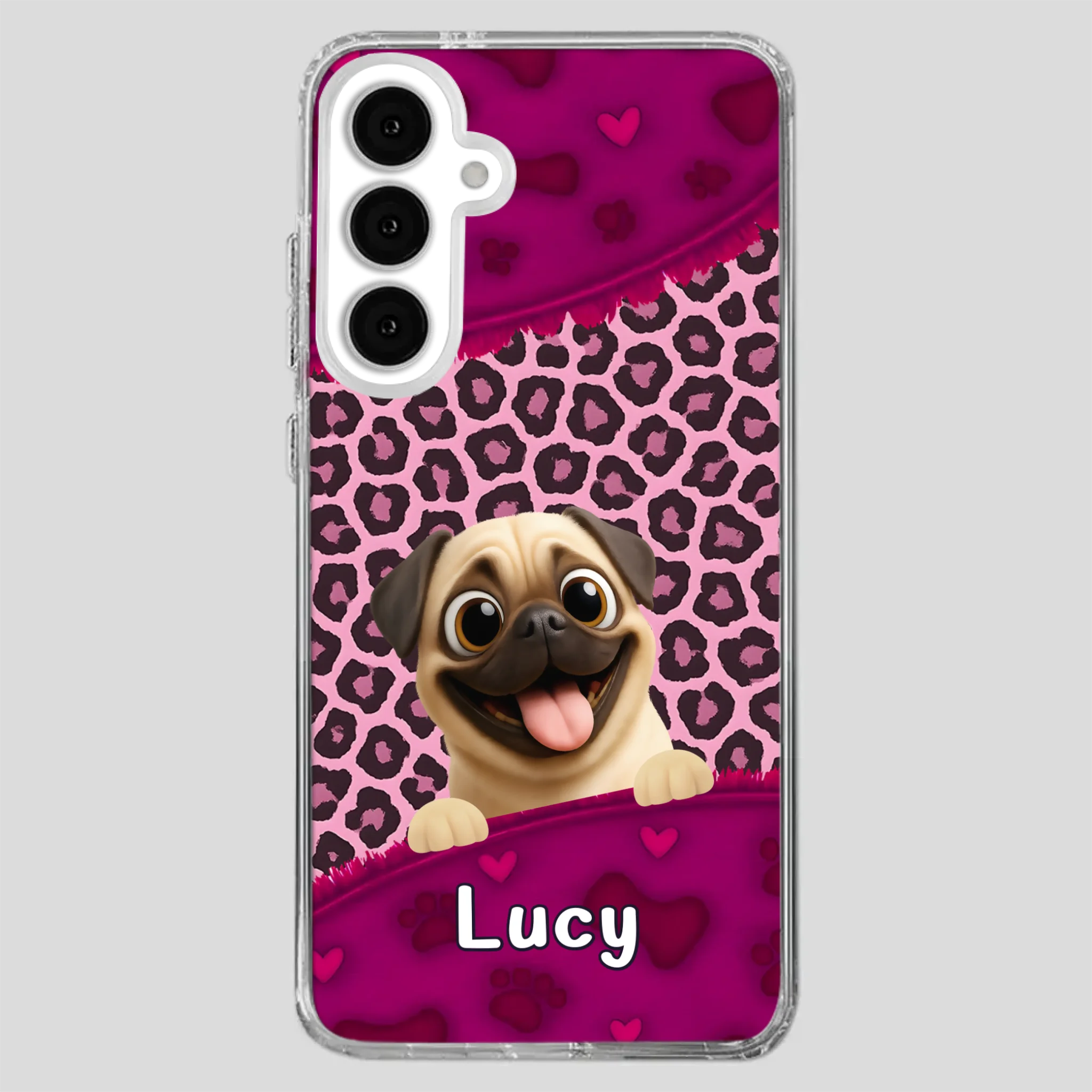 Custom Pug Lover Phone Case – Pink Leopard Pattern Personalized Gift | 89Prints