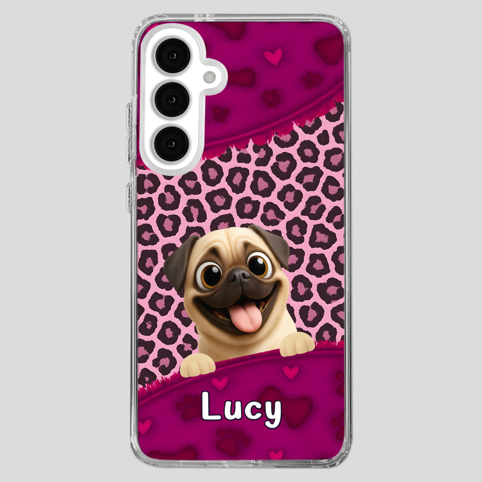 Custom Pug Lover Phone Case – Pink Leopard Pattern Personalized Gift | 89Prints