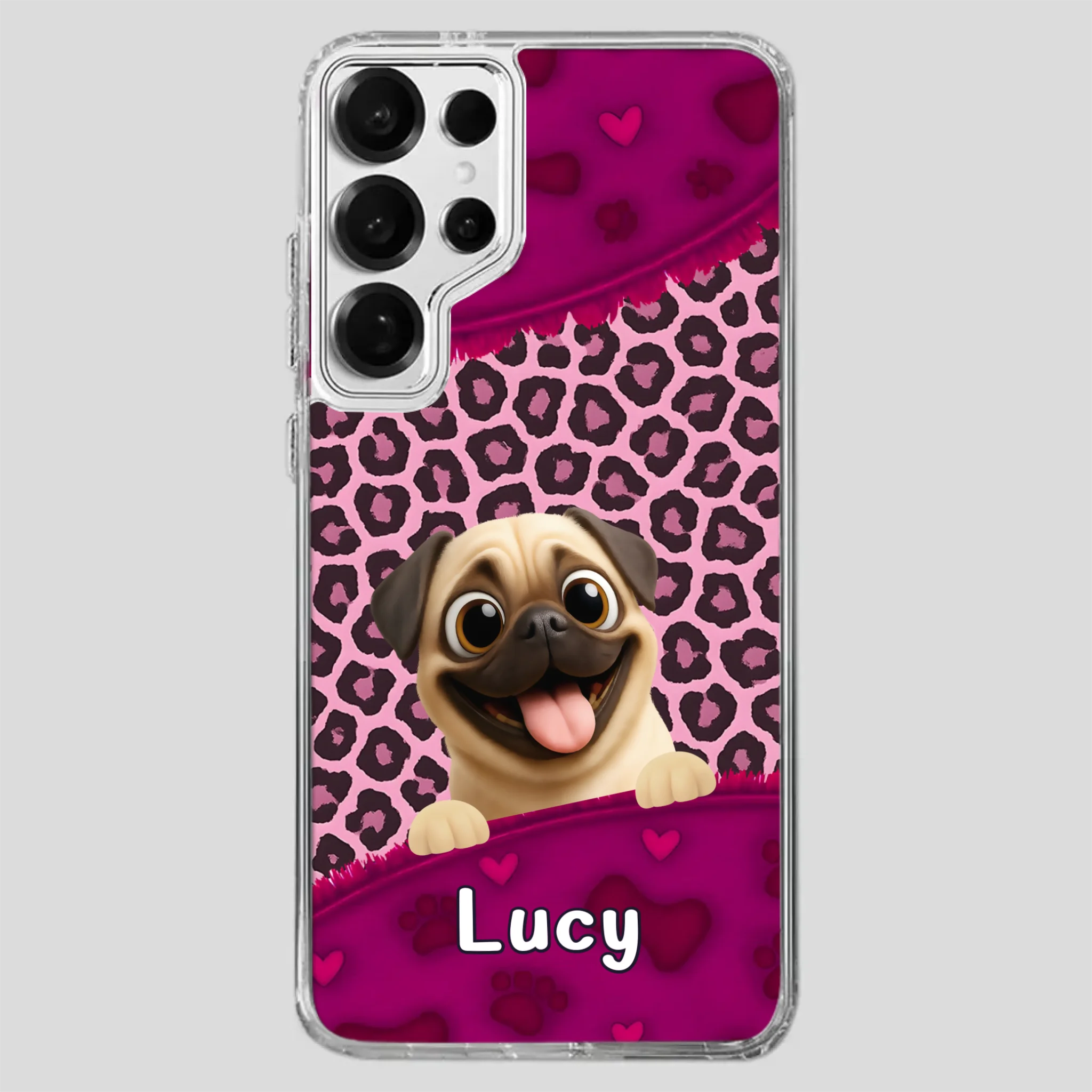 Custom Pug Lover Phone Case – Pink Leopard Pattern Personalized Gift | 89Prints