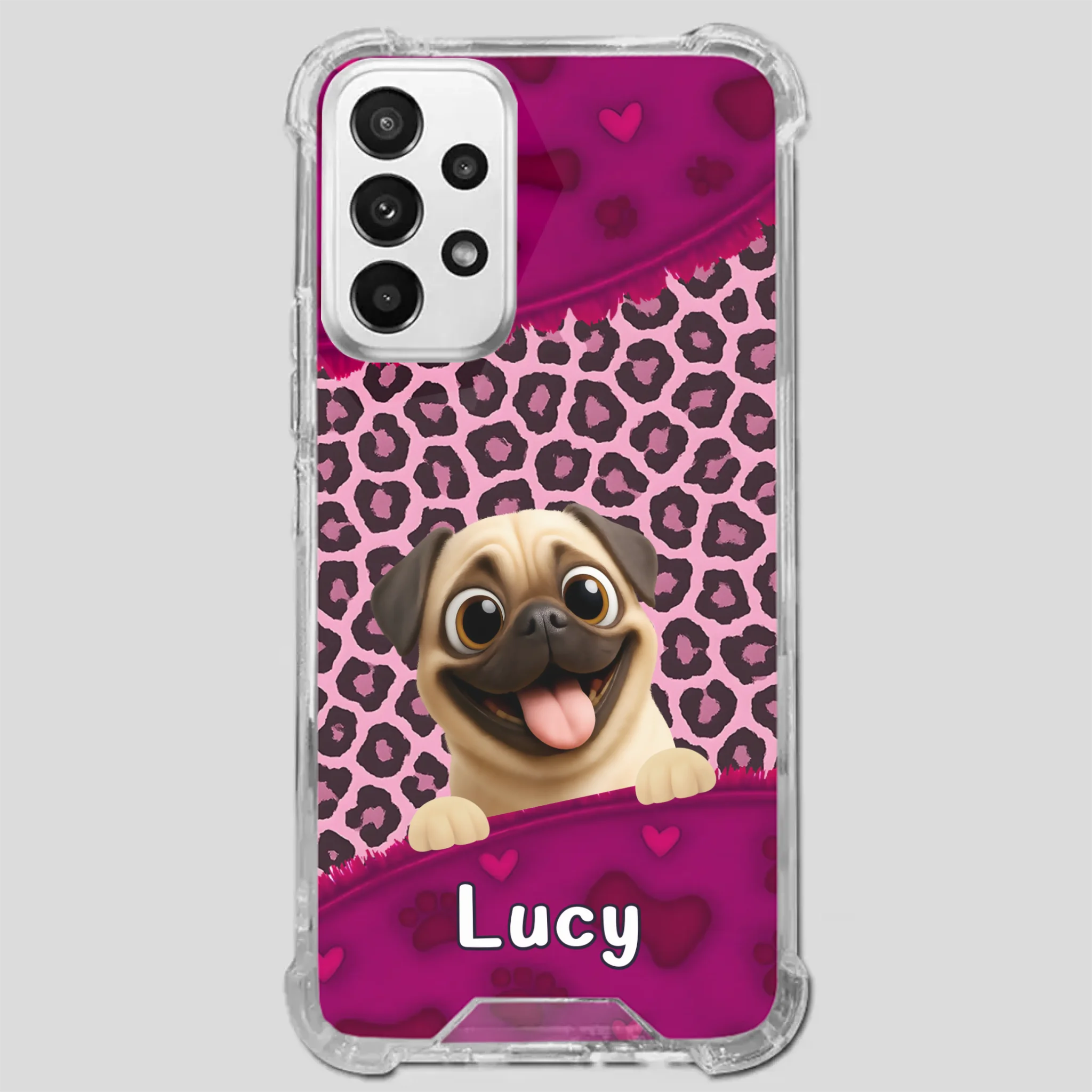 Custom Pug Lover Phone Case – Pink Leopard Pattern Personalized Gift | 89Prints