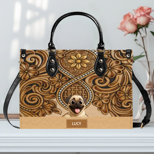 Personalized Pug Handbag - Vintage Tooled Leather Floral Dog Gift | 89Prints