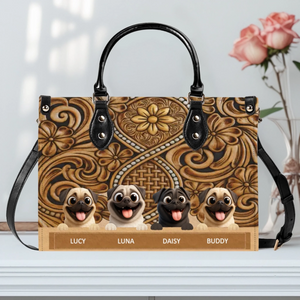 Personalized Pug Handbag - Vintage Tooled Leather Floral Dog Gift | 89Prints