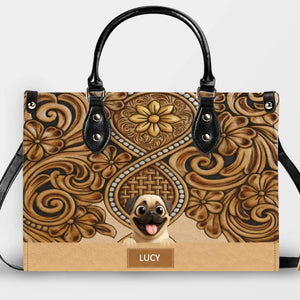 Personalized Pug Handbag - Vintage Tooled Leather Floral Dog Gift | 89Prints