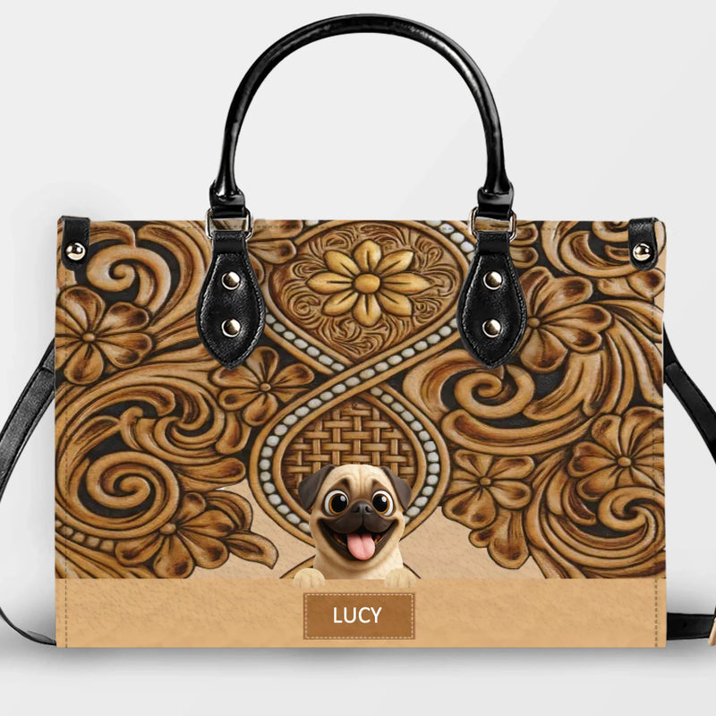 Personalized Pug Handbag - Vintage Tooled Leather Floral Dog Gift | 89Prints