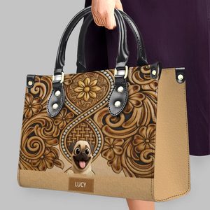 Personalized Pug Handbag - Vintage Tooled Leather Floral Dog Gift | 89Prints