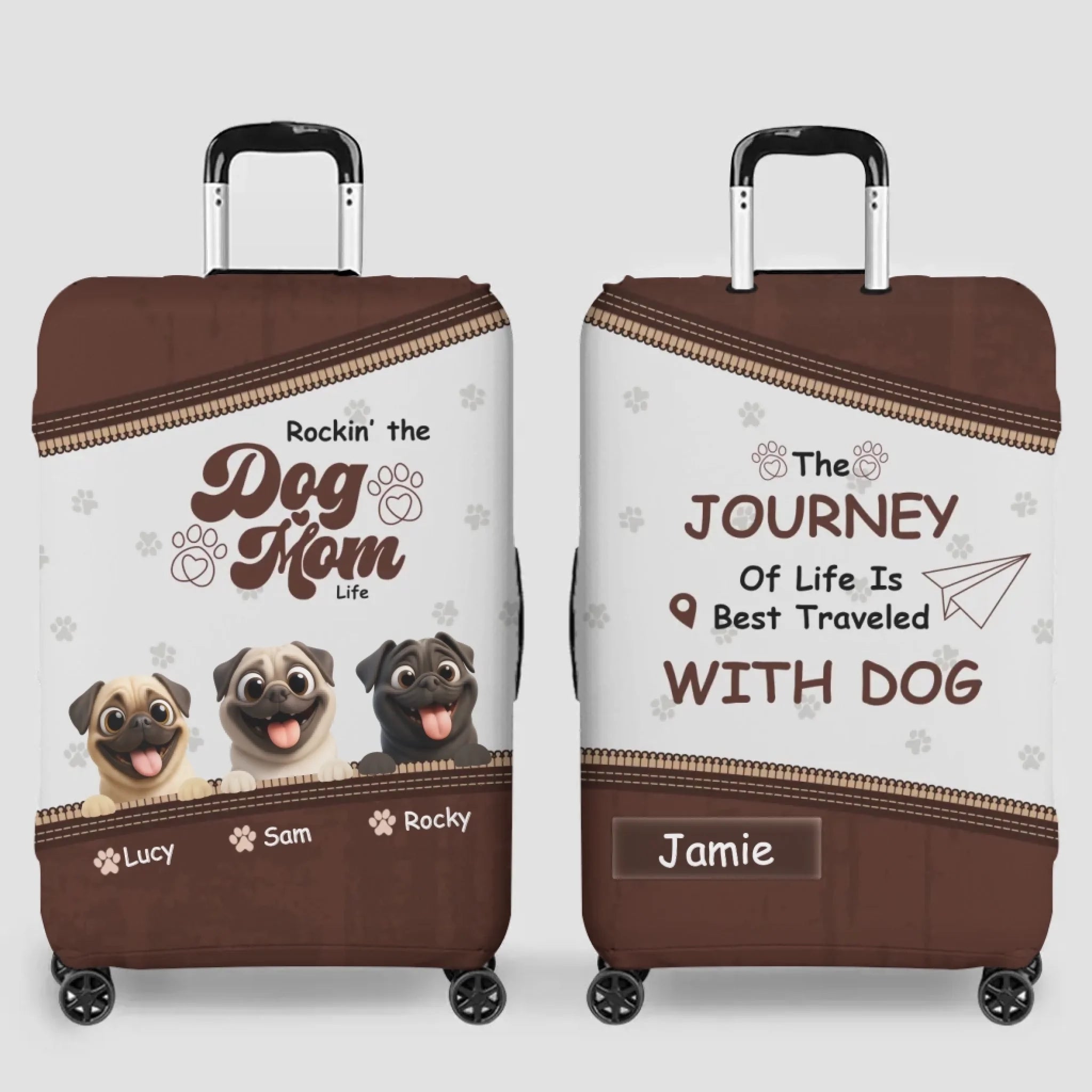 Personalized Pug Lover Luggage Cover - Rockin’ Dog Mom Travel Dog Gift | 89Prints