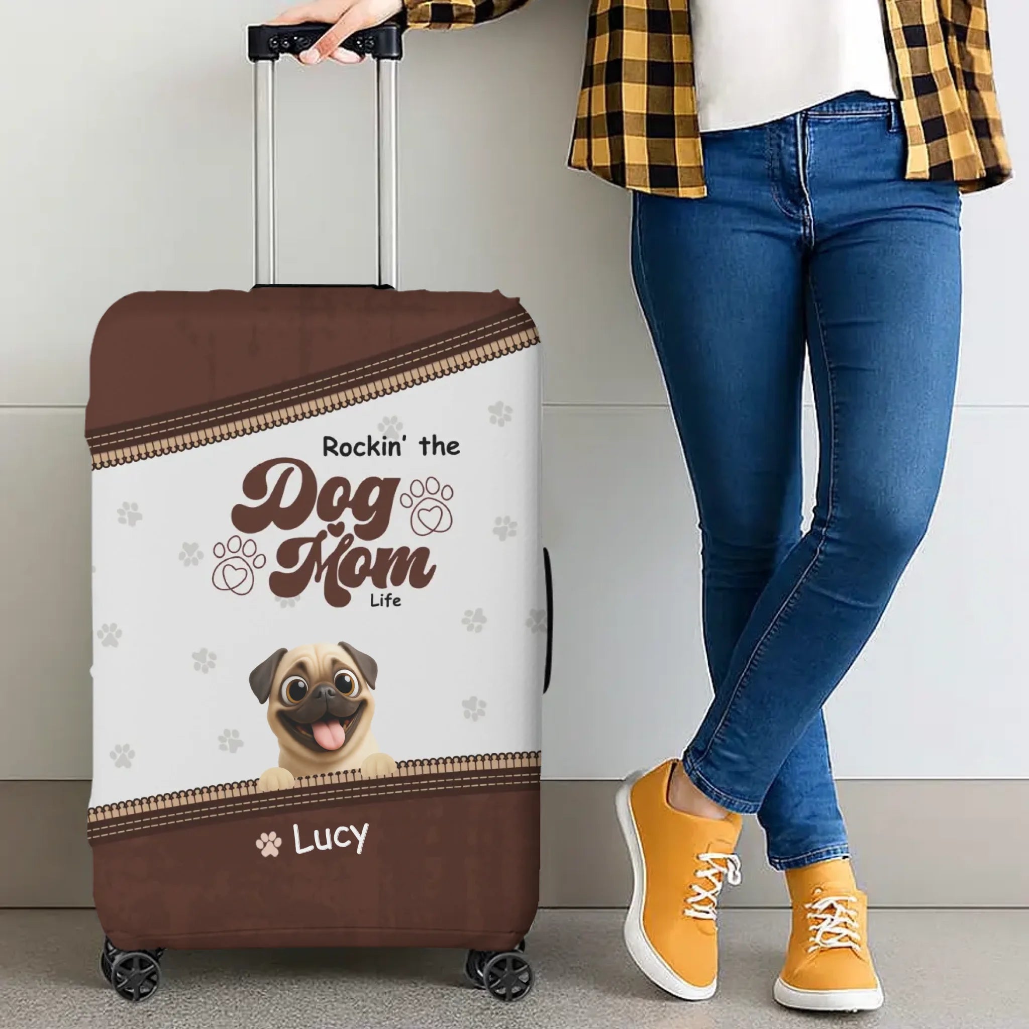Personalized Pug Lover Luggage Cover - Rockin’ Dog Mom Travel Dog Gift | 89Prints
