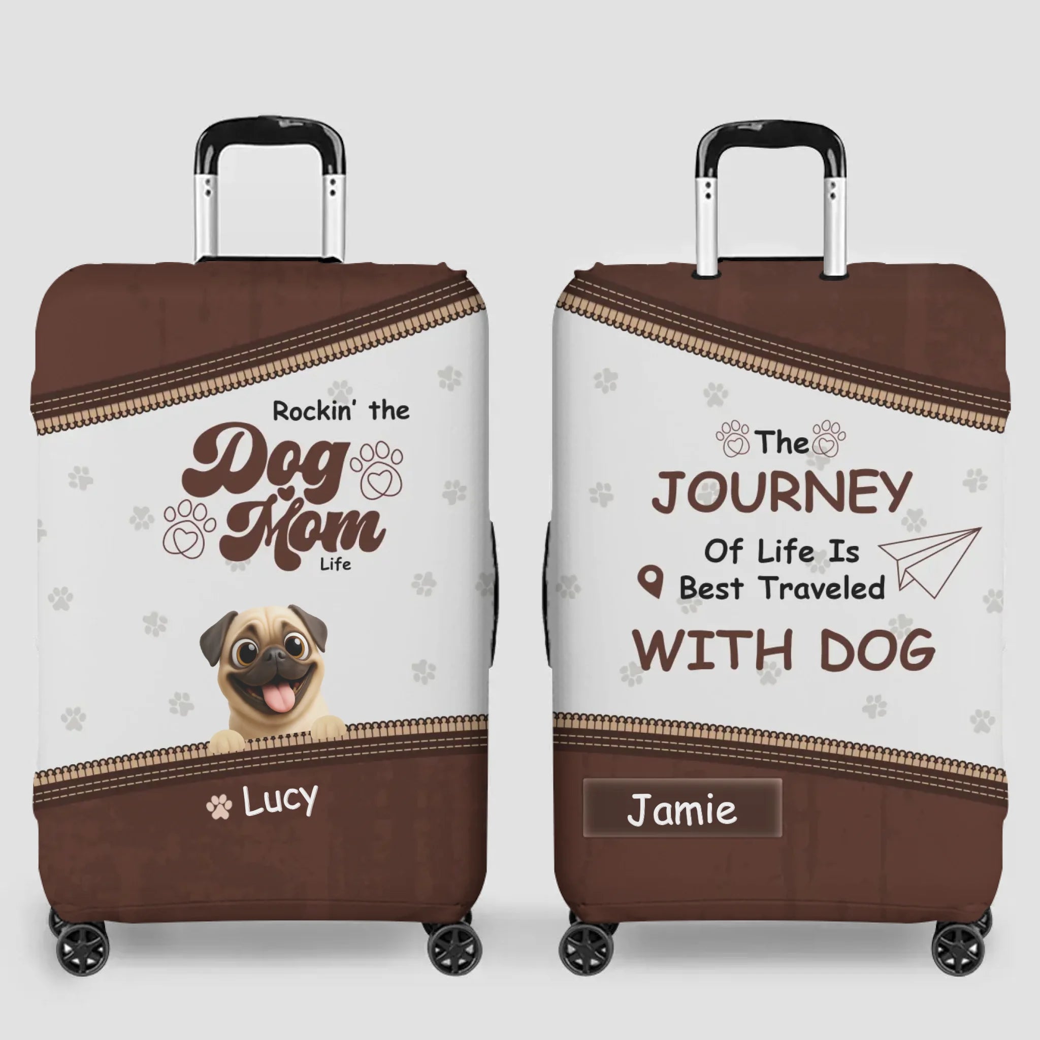 Personalized Pug Lover Luggage Cover - Rockin’ Dog Mom Travel Dog Gift | 89Prints
