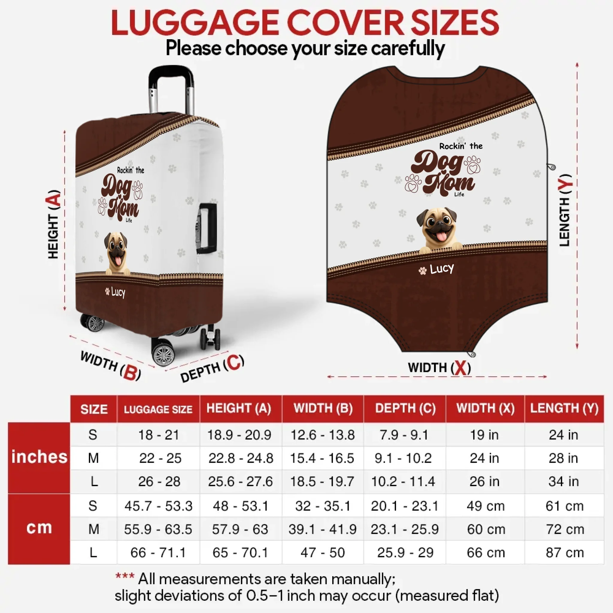 Personalized Pug Lover Luggage Cover - Rockin’ Dog Mom Travel Dog Gift | 89Prints