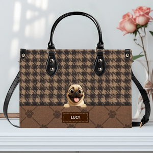Customized Pug Lover Handbag - Classic Houndstooth Pattern Dog Gift For Dog Lovers | 89Prints
