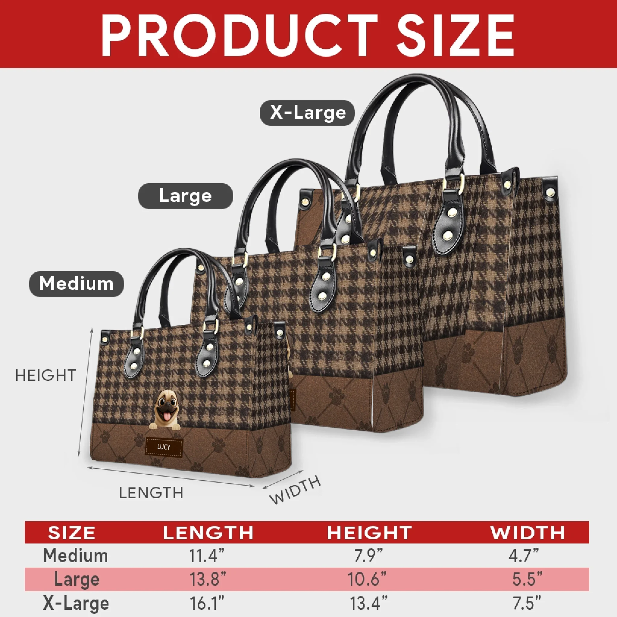 Customized Pug Lover Handbag - Classic Houndstooth Pattern Dog Gift For Dog Lovers | 89Prints