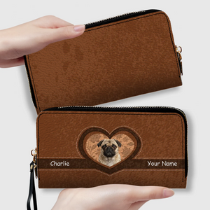 Customized Pug Leather Wallet - Pet Photo Heart Design For Dog Owners | 89Prints