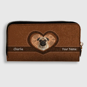 Customized Pug Leather Wallet - Pet Photo Heart Design For Dog Owners | 89Prints