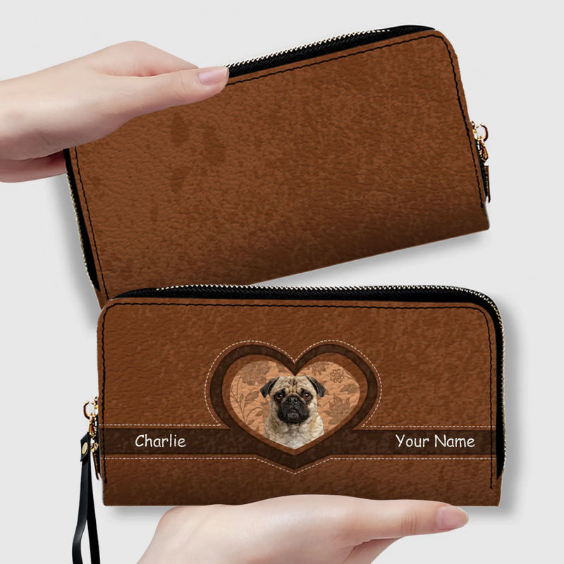 Customized Pug Leather Wallet - Pet Photo Heart Design For Dog Owners | 89Prints