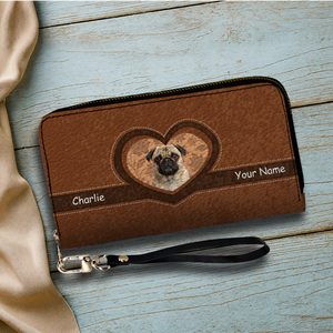 Customized Pug Leather Wallet - Pet Photo Heart Design For Dog Owners | 89Prints