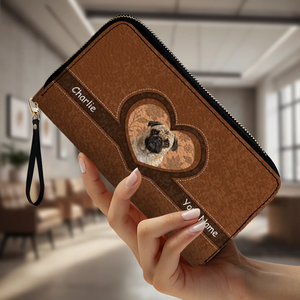 Customized Pug Leather Wallet - Pet Photo Heart Design For Dog Owners | 89Prints