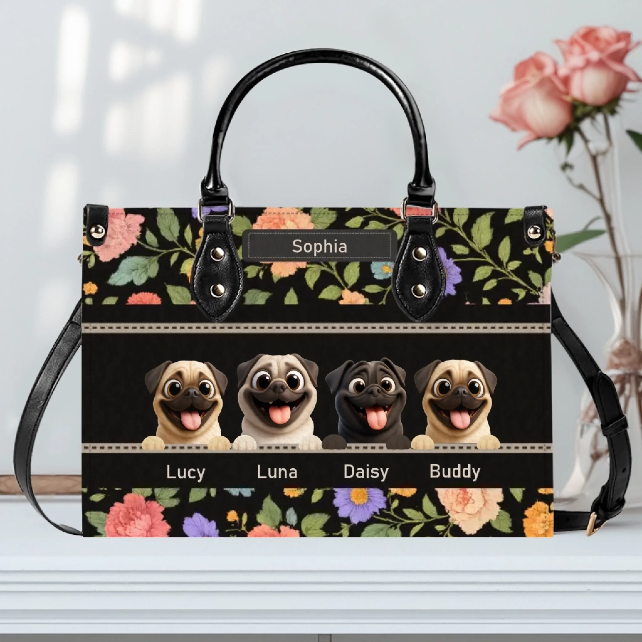 Customized Pug Handbag - Botanical Floral Pattern Dog Gift For Owners | 89Prints