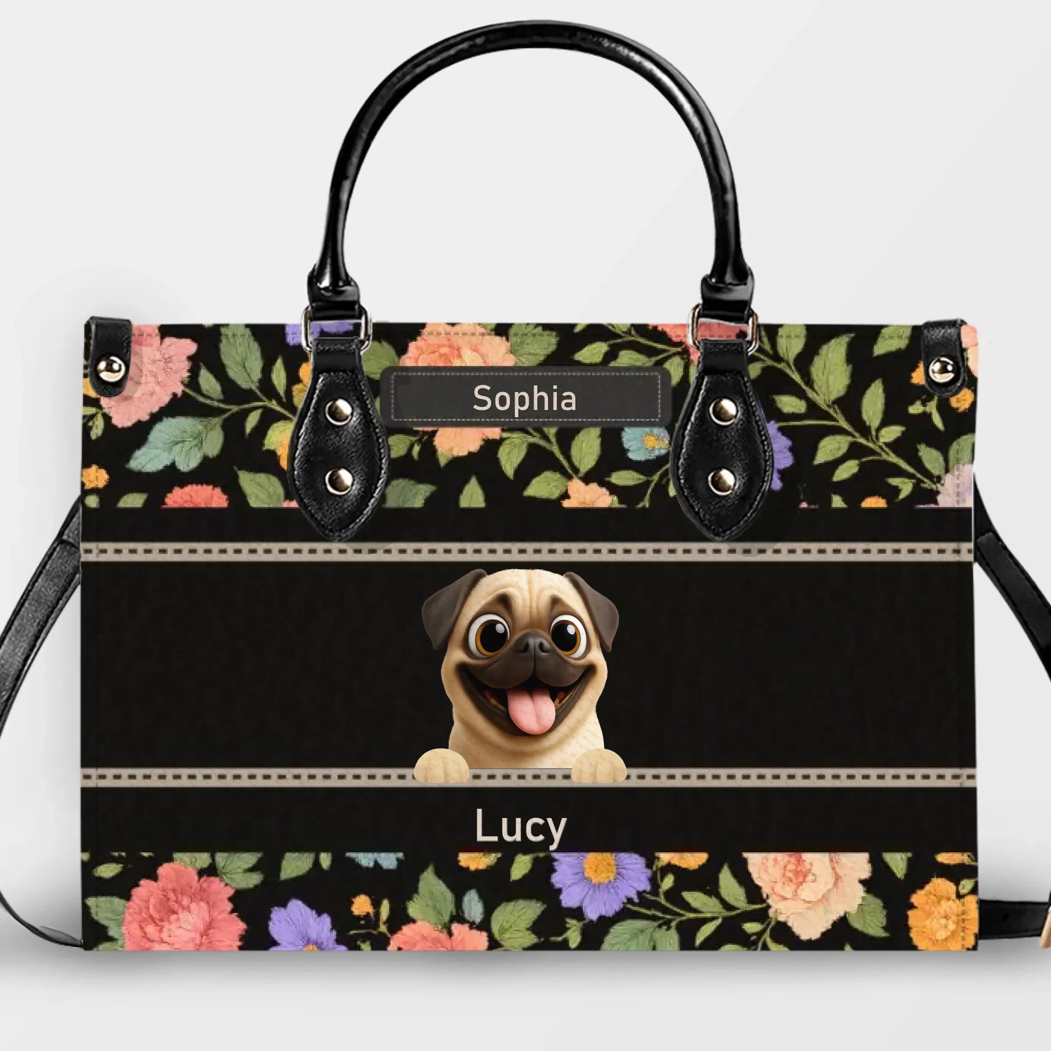 Customized Pug Handbag - Botanical Floral Pattern Dog Gift For Owners | 89Prints